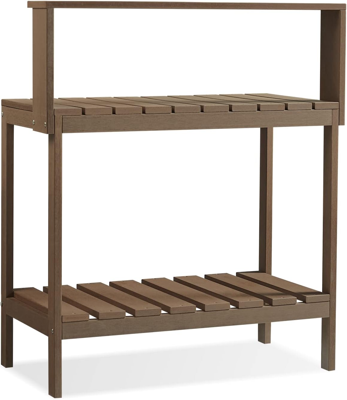 Psilvam Potting Bench, Poly Lumber Potting Table with Removable Stainless Steel Sink and Open Shelves