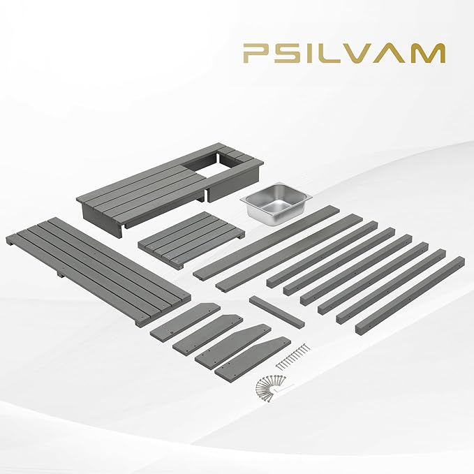 Psilvam Potting Bench, Poly Lumber Potting Table with Removable Stainless Steel Sink and Open Shelves