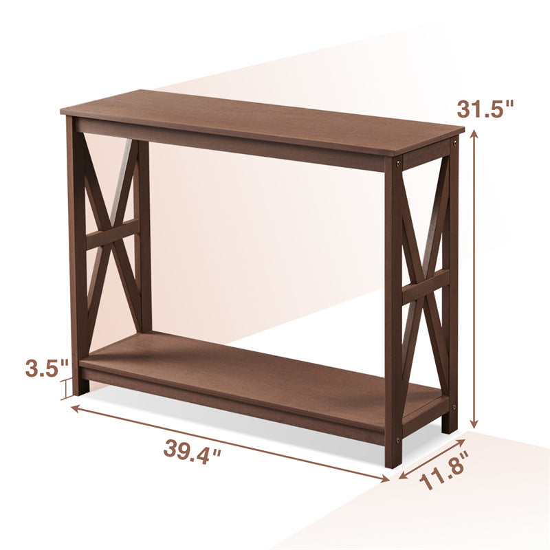 Psilvam Console Table Poly Lumber Sofa Table with 2-Tier Shelves