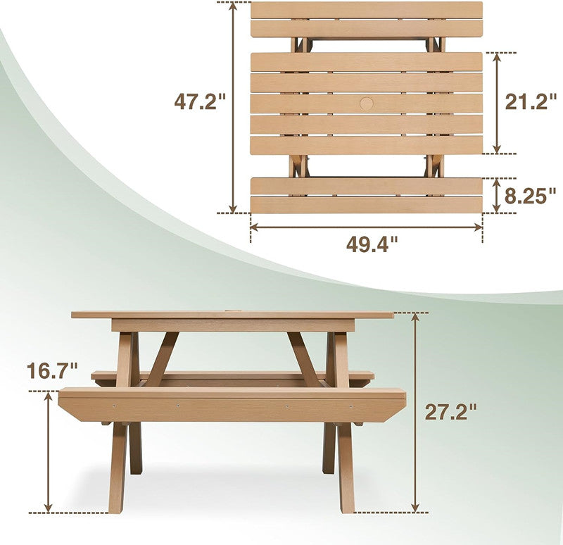 Psilvam All-in-One Outdoor Table and Chairs Teak Color