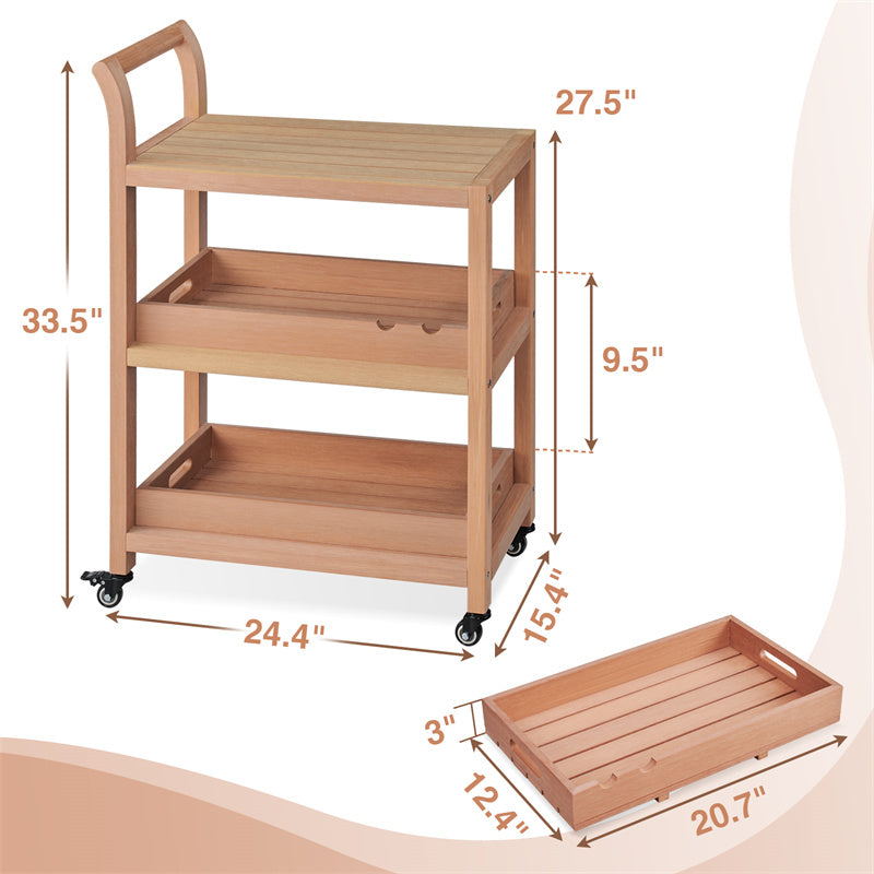 Psilvam Kitchen Cart Poly Lumber Waterproof Storage Cart