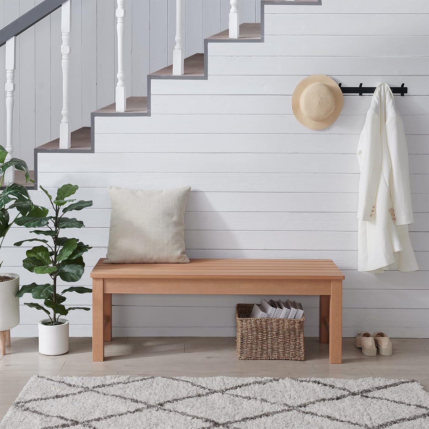 Psilvam Outdoor Bench, Two Person Poly Lumber Porch Bench, Weatherproof Garden Bench That Never Rot and Fade, All-Weather Patio Bench Suit for Garden, Porch, and Park