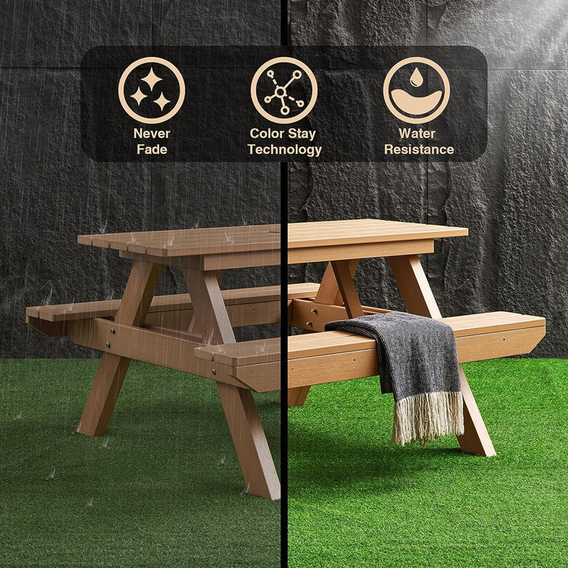 Psilvam All-in-One Outdoor Table and Chairs Teak Color