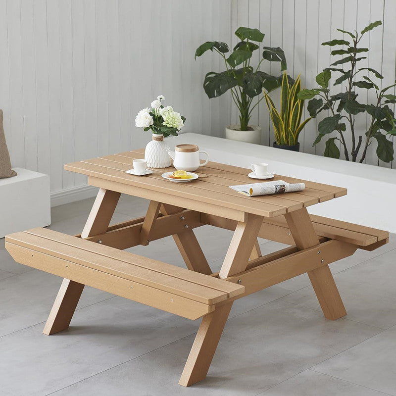 Psilvam All-in-One Outdoor Table and Chairs Teak Color