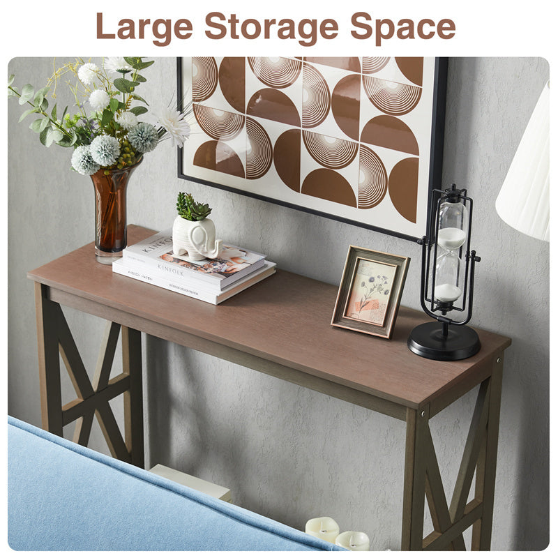 Psilvam Console Table Poly Lumber Sofa Table with 2-Tier Shelves