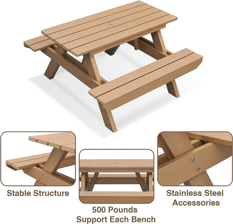 Psilvam All-in-One Outdoor Table and Chairs Teak Color