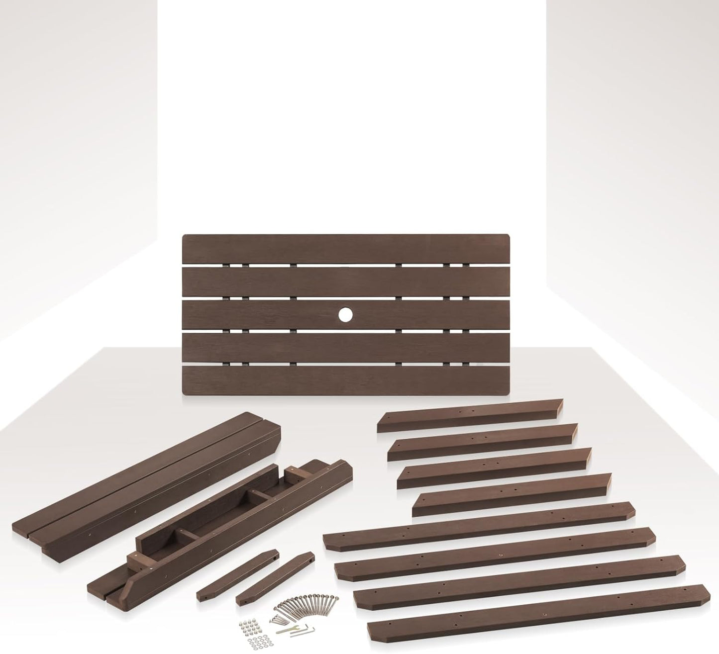 Psilvam All-in-One Outdoor Table and Chairs Teak Color