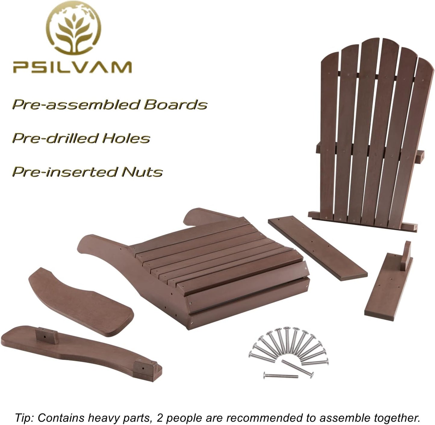 Psilvam Adirondack Chair, Oversized Poly Lumber Fire Pit Chair with Cup Holder, 350Lbs Support Patio Chairs for Garden, Weather Resistant Outdoors Seating, Relaxing Gift for Father & Mother