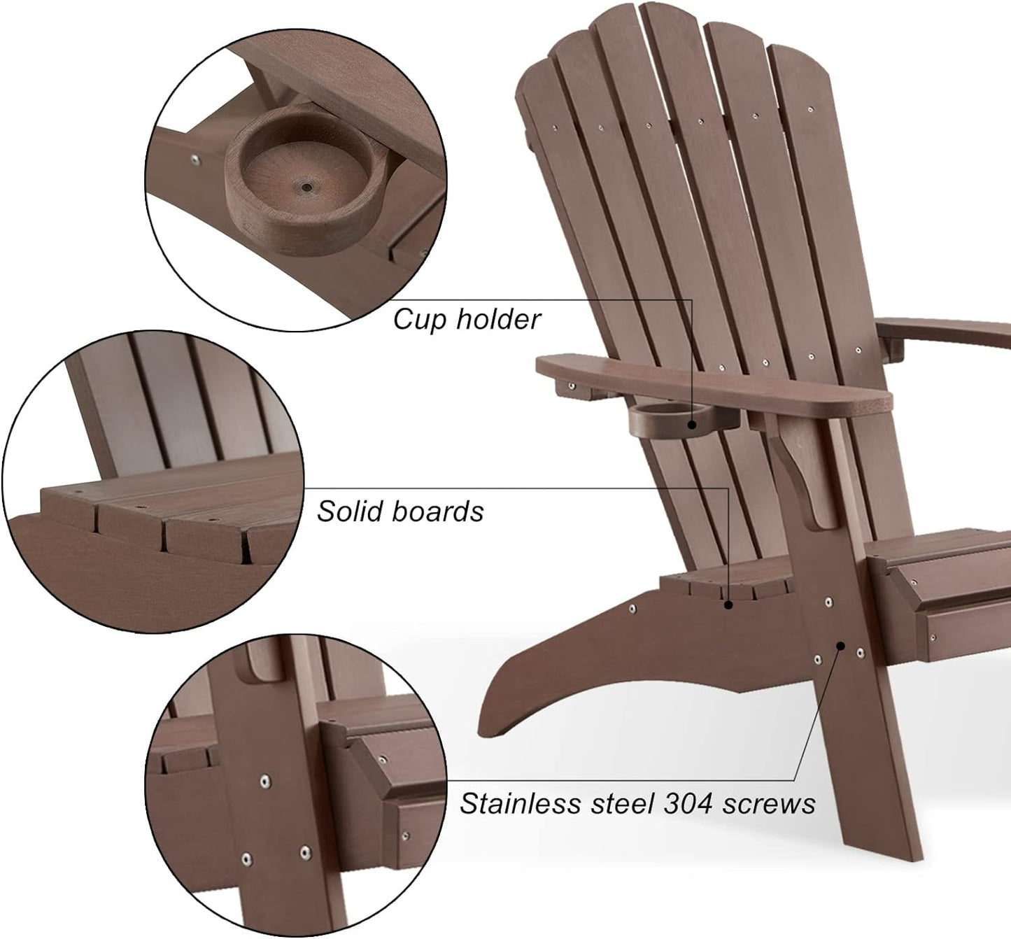 Psilvam Adirondack Chair, Oversized Poly Lumber Fire Pit Chair with Cup Holder, 350Lbs Support Patio Chairs for Garden, Weather Resistant Outdoors Seating, Relaxing Gift for Father & Mother