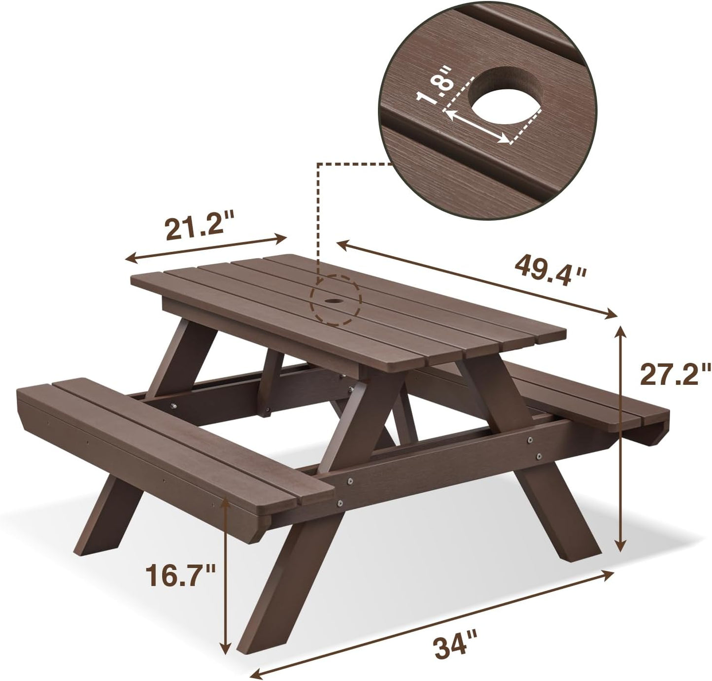 Psilvam All-in-One Outdoor Table and Chairs Teak Color