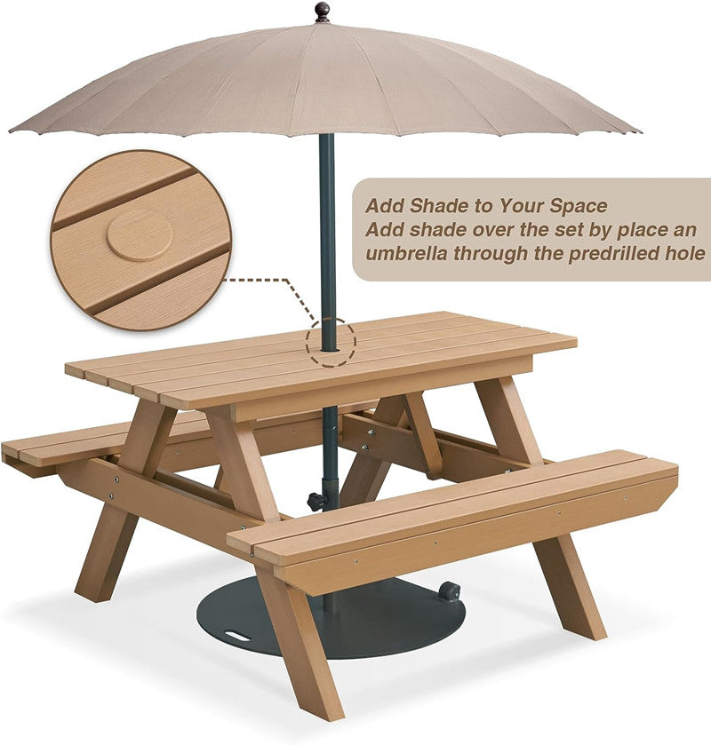 Psilvam All-in-One Outdoor Table and Chairs Teak Color