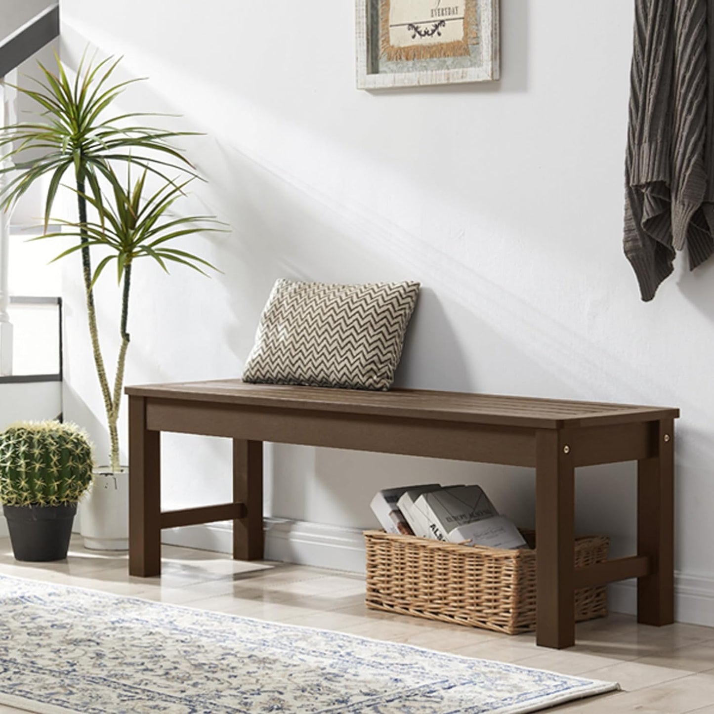 Psilvam Outdoor Bench, Two Person Poly Lumber Porch Bench, Weatherproof Garden Bench That Never Rot and Fade, All-Weather Patio Bench Suit for Garden, Porch, and Park