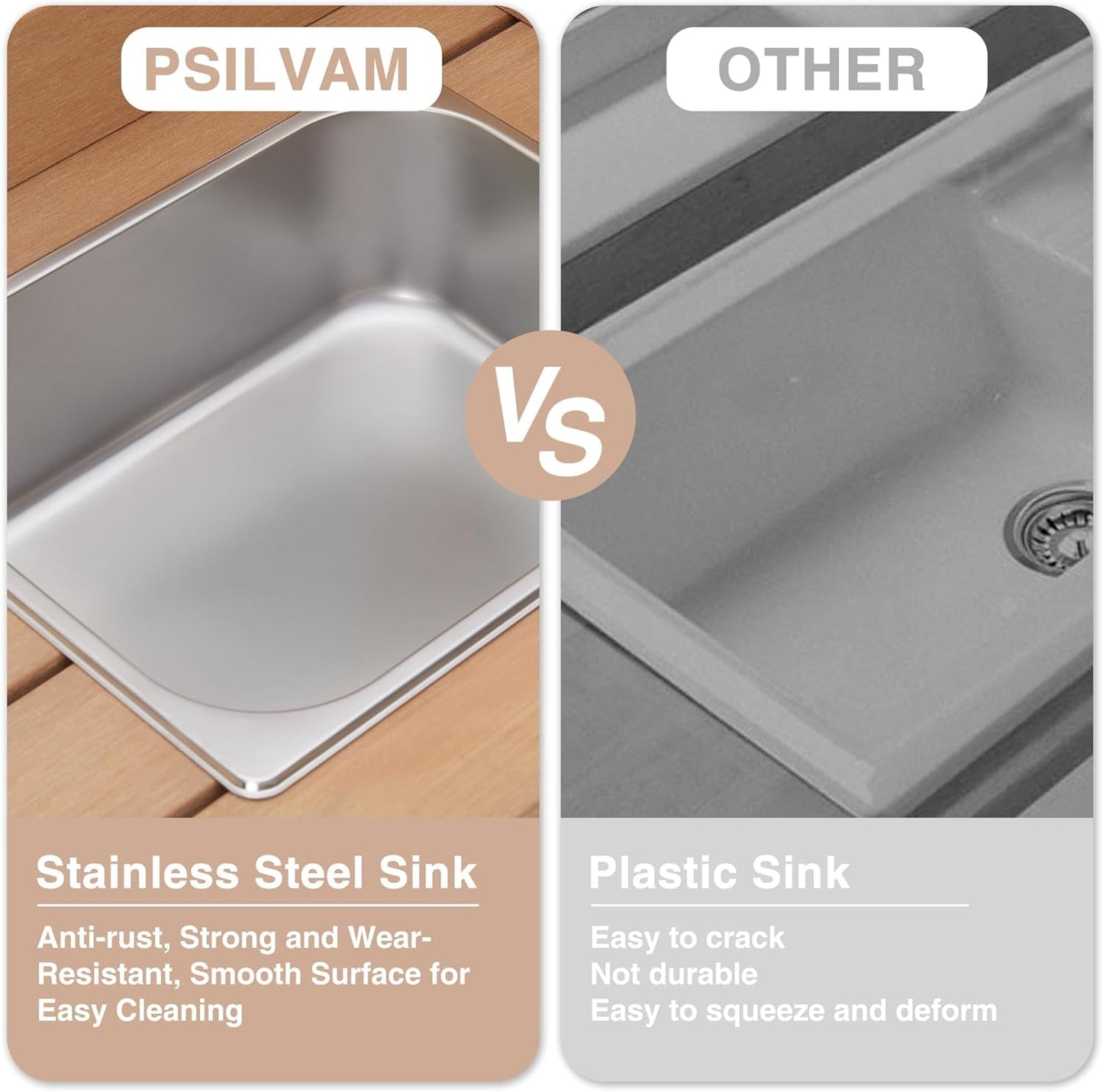 Psilvam Potting Bench, Poly Lumber Potting Table with Removable Stainless Steel Sink and Open Shelves