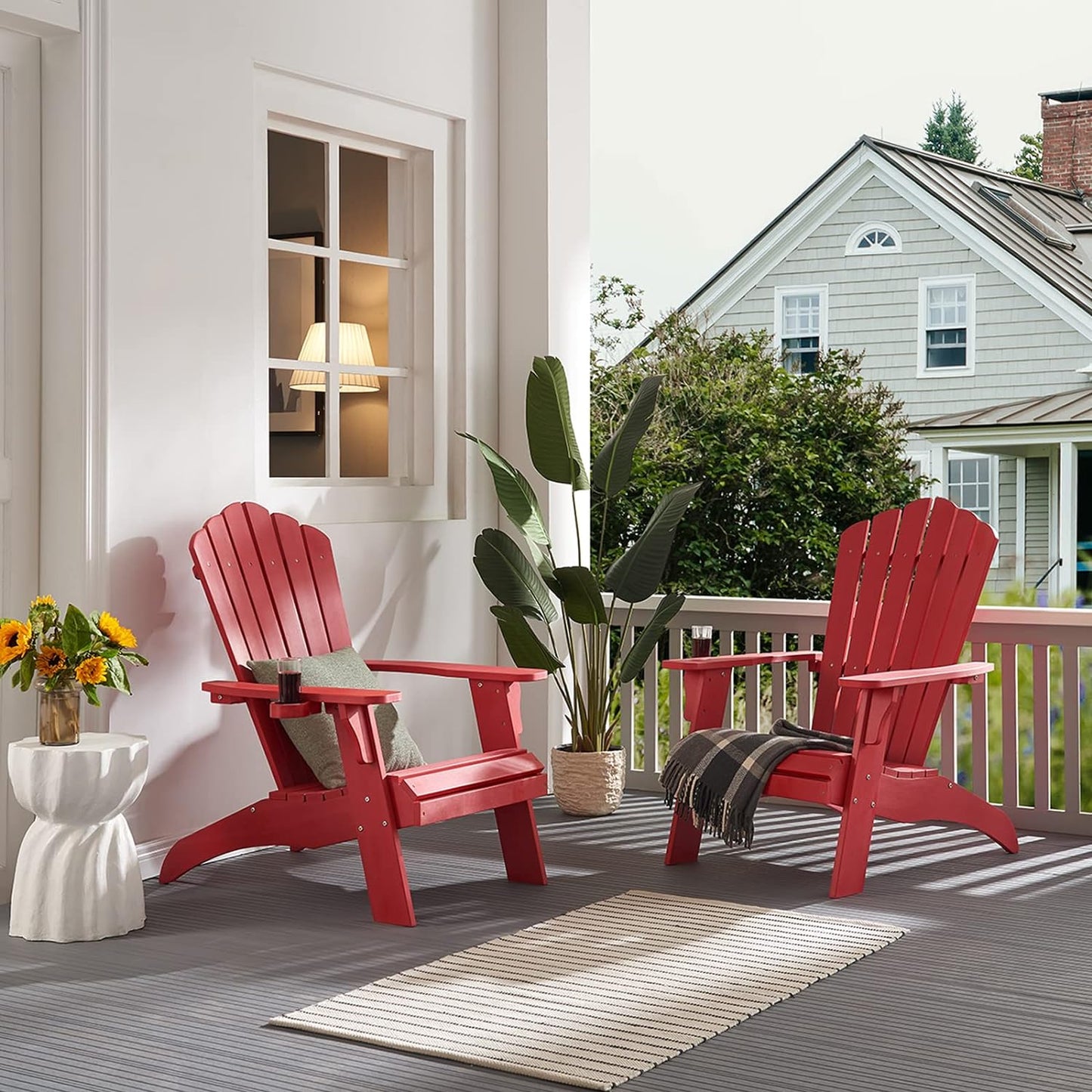 Psilvam Adirondack Chair, Oversized Poly Lumber Fire Pit Chair with Cup Holder, 350Lbs Support Patio Chairs for Garden, Weather Resistant Outdoors Seating, Relaxing Gift for Father & Mother