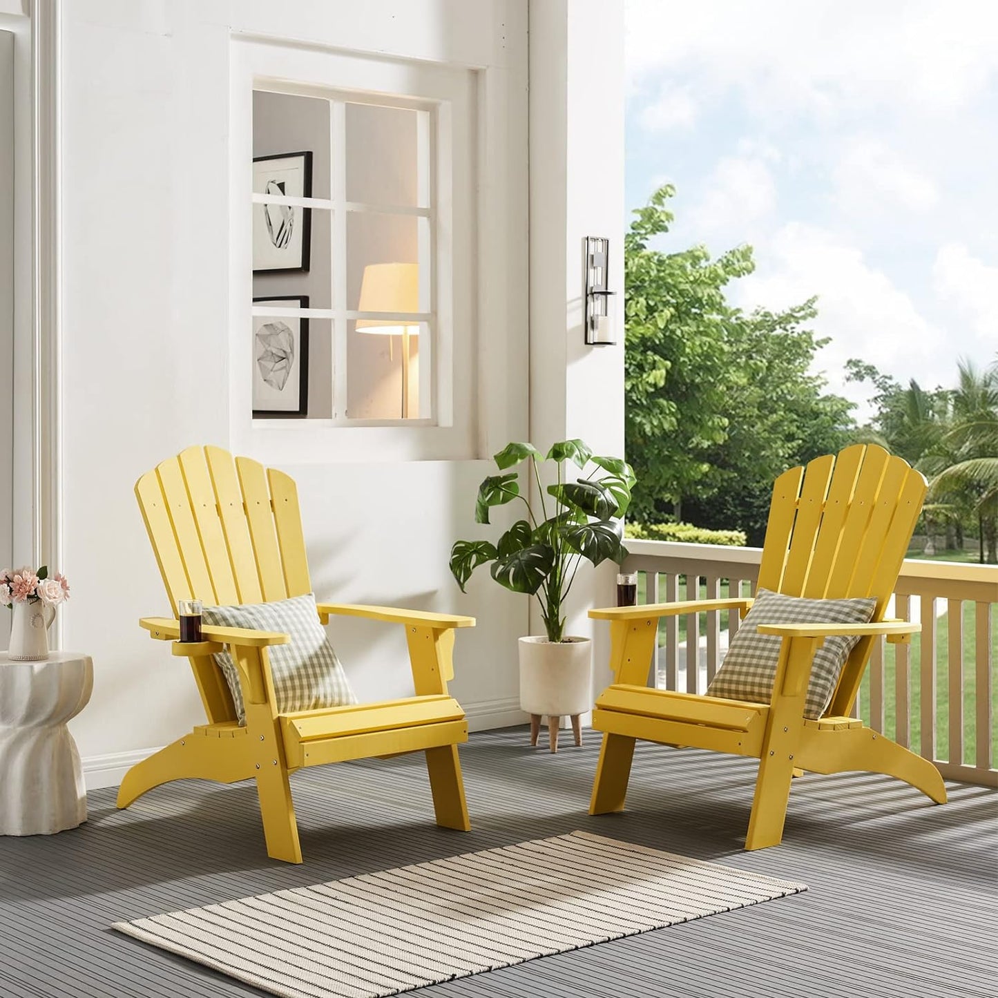 Psilvam Adirondack Chair, Oversized Poly Lumber Fire Pit Chair with Cup Holder, 350Lbs Support Patio Chairs for Garden, Weather Resistant Outdoors Seating, Relaxing Gift for Father & Mother