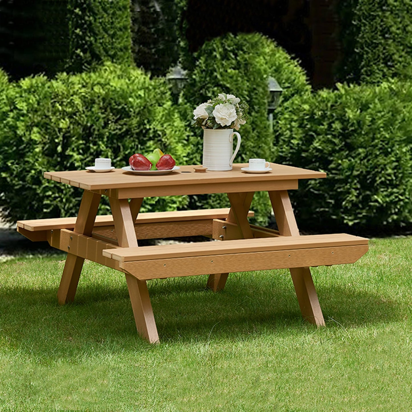 Psilvam All-in-One Outdoor Table and Chairs Teak Color