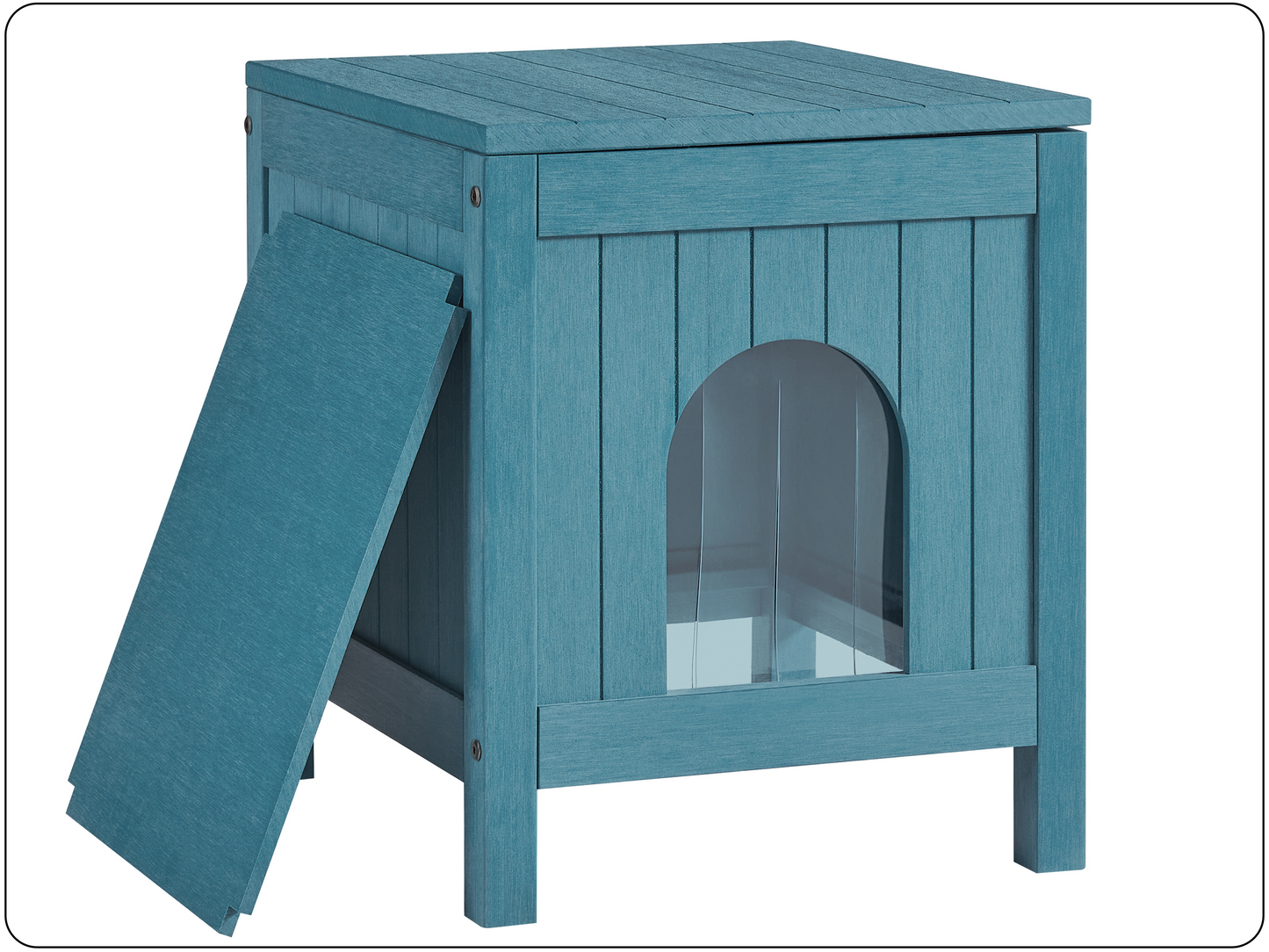 Psilvam Cat House with Side Table Function, Weatherproof Poly Lumber Outdoor Cat Shelter