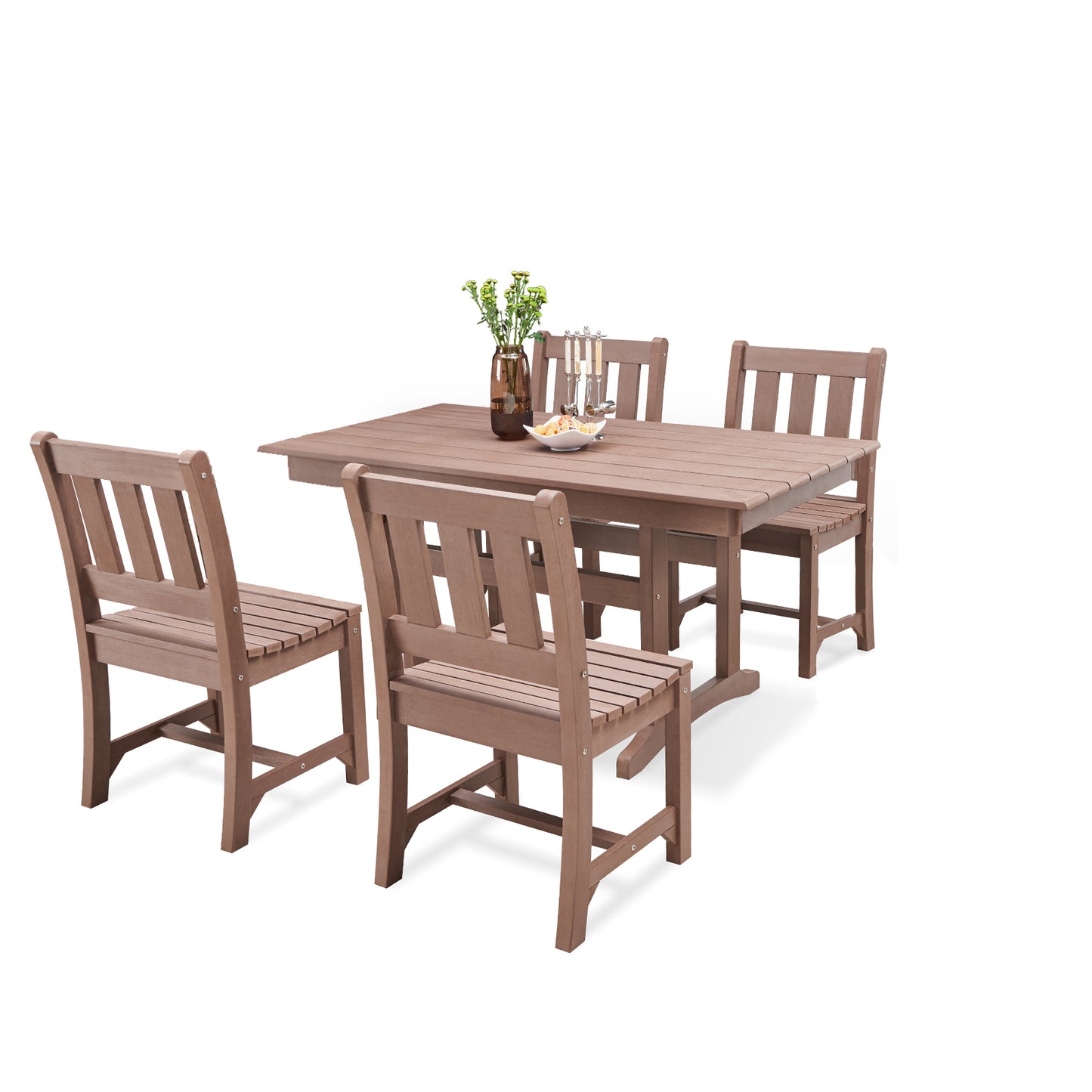 Psilvam 7-Piece Patio Dining Sets, Poly Lumber Outdoor Dining Set for 6, Weather Resistant Patio Table and Chairs Set That Never Rust, Suitable for Garden (1 Dining Table + 6 Patio Chairs, Brown)