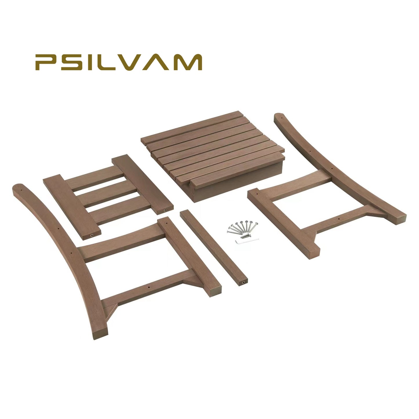 Psilvam 7-Piece Patio Dining Sets, Poly Lumber Outdoor Dining Set for 6, Weather Resistant Patio Table and Chairs Set That Never Rust, Suitable for Garden (1 Dining Table + 6 Patio Chairs, Brown)