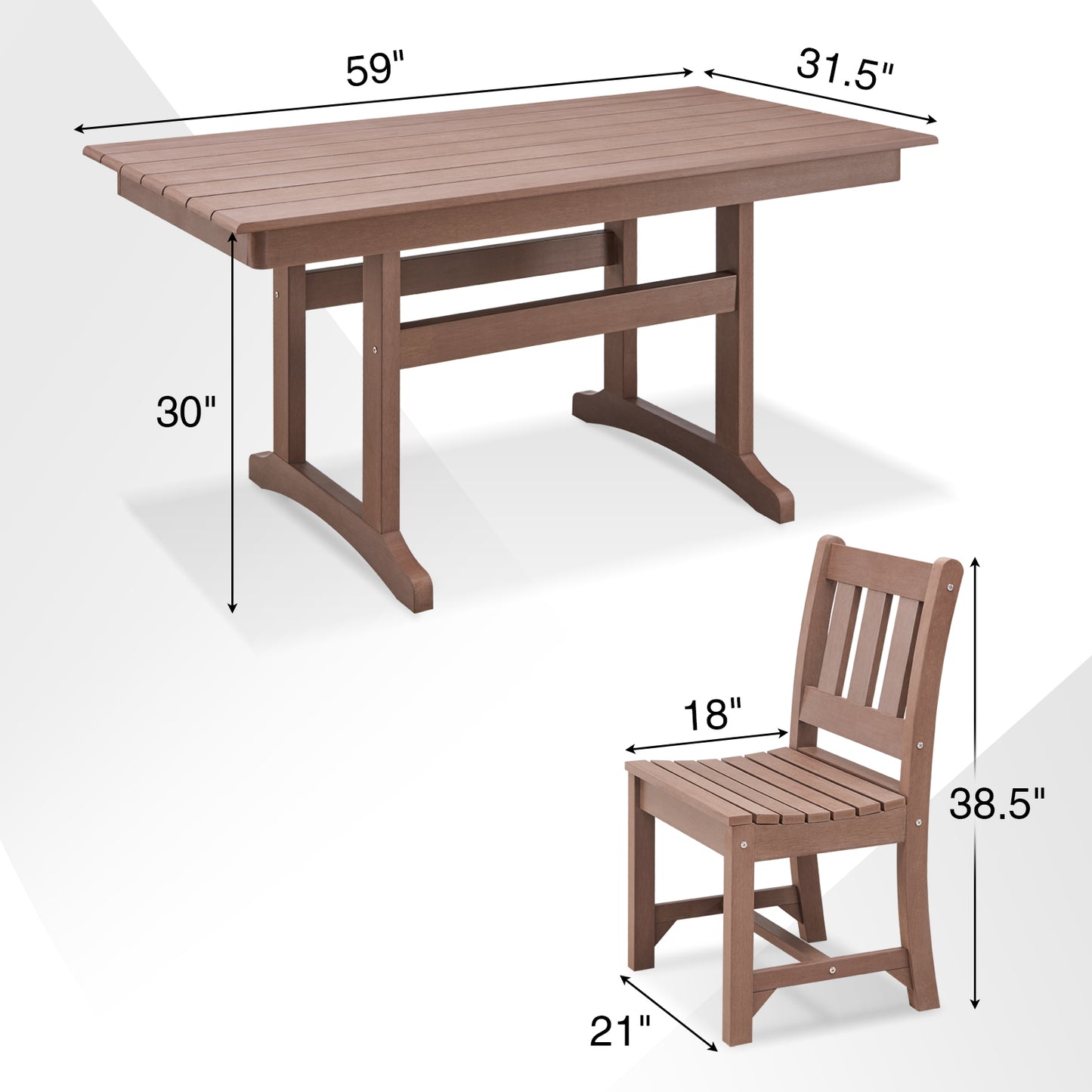 Psilvam 7-Piece Patio Dining Sets, Poly Lumber Outdoor Dining Set for 6, Weather Resistant Patio Table and Chairs Set That Never Rust, Suitable for Garden (1 Dining Table + 6 Patio Chairs, Brown)