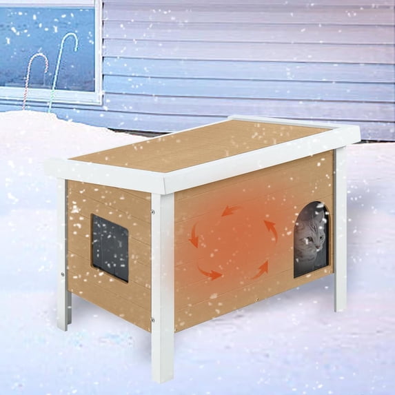 GONICHA Outdoor Cat House Weatherproof, Poly Lumber Cat Houses for Outdoor Cats Insulated, Feral Cat Shelter with Escape Door and Openable Roof
