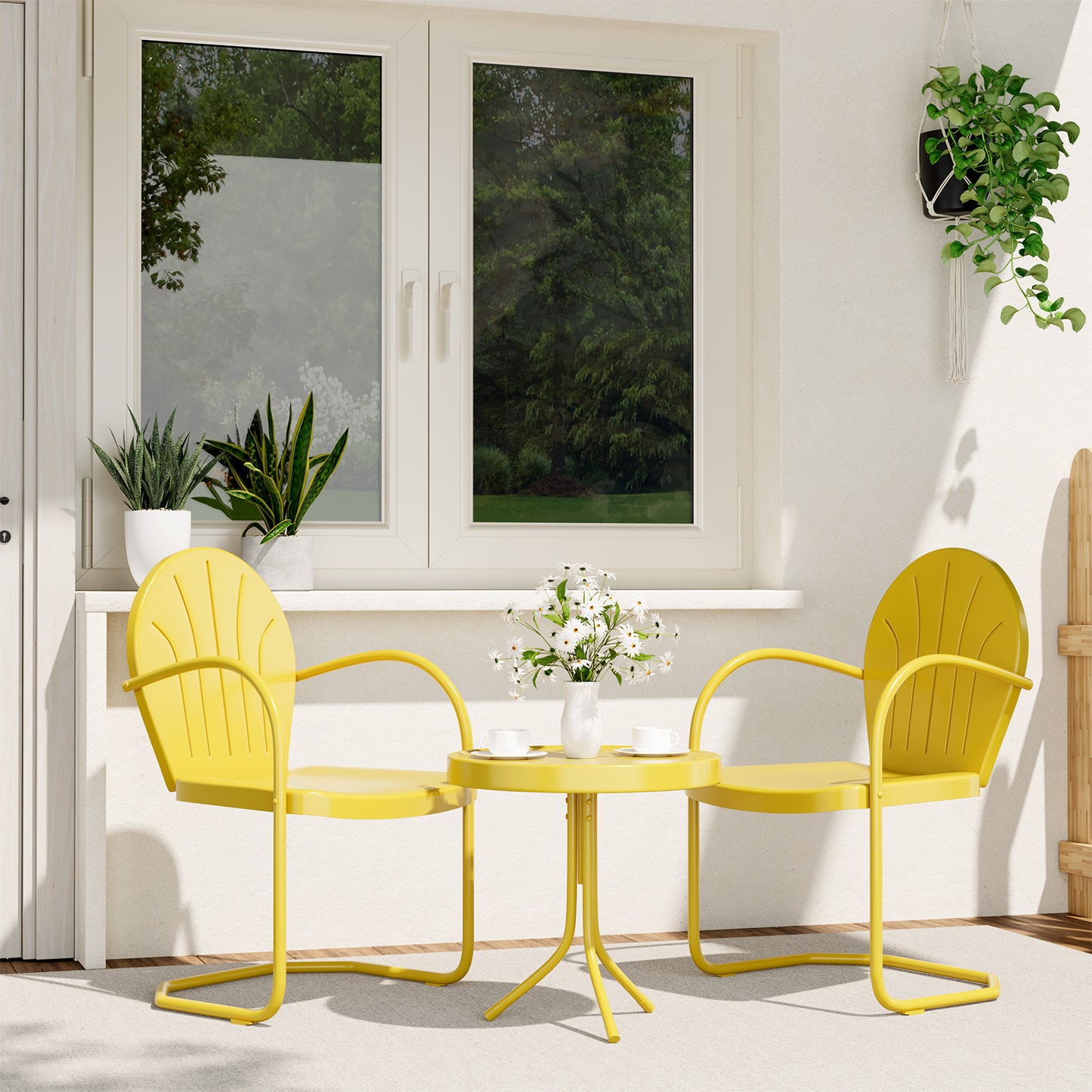 GONICHA 3-Piece Outdoor Bistro Set, Anti-Rust Retro Metal Table and Chairs for Outdoor Indoor
