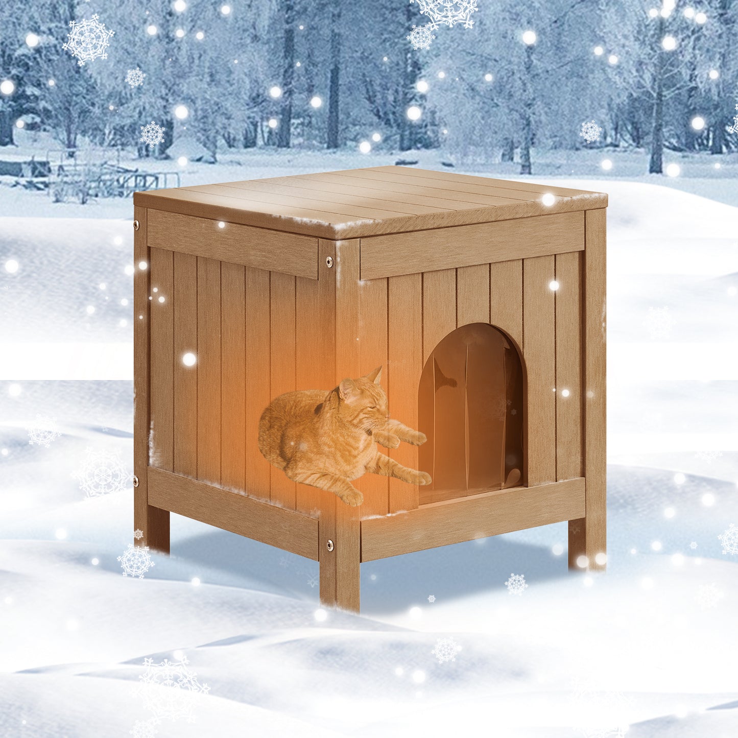 Psilvam Cat House with Side Table Function, Weatherproof Poly Lumber Outdoor Cat Shelter