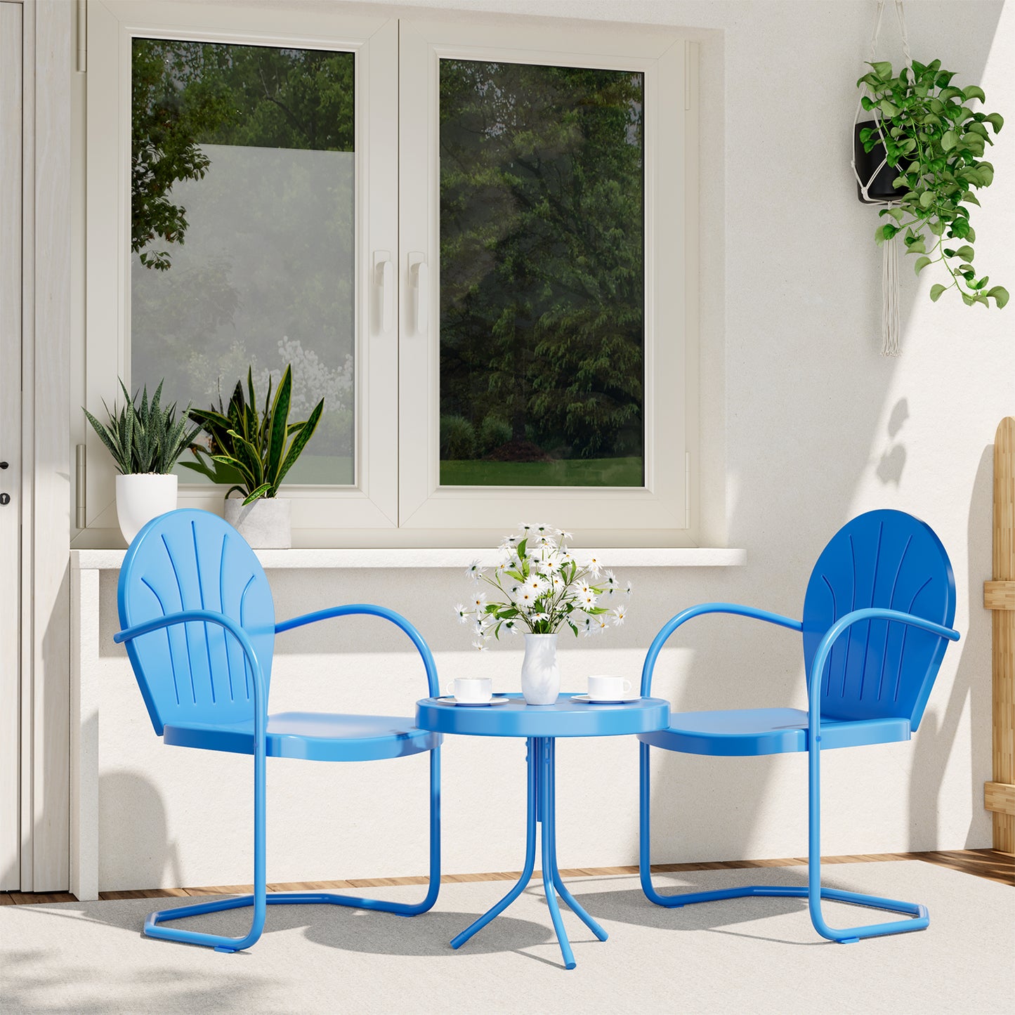 GONICHA 3-Piece Outdoor Bistro Set, Anti-Rust Retro Metal Table and Chairs for Outdoor Indoor