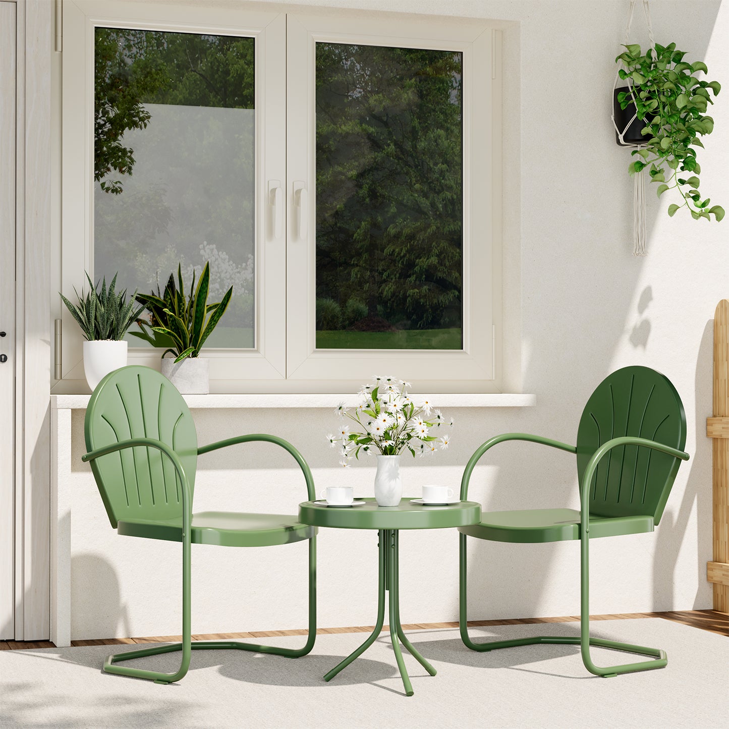 GONICHA 3-Piece Outdoor Bistro Set, Anti-Rust Retro Metal Table and Chairs for Outdoor Indoor