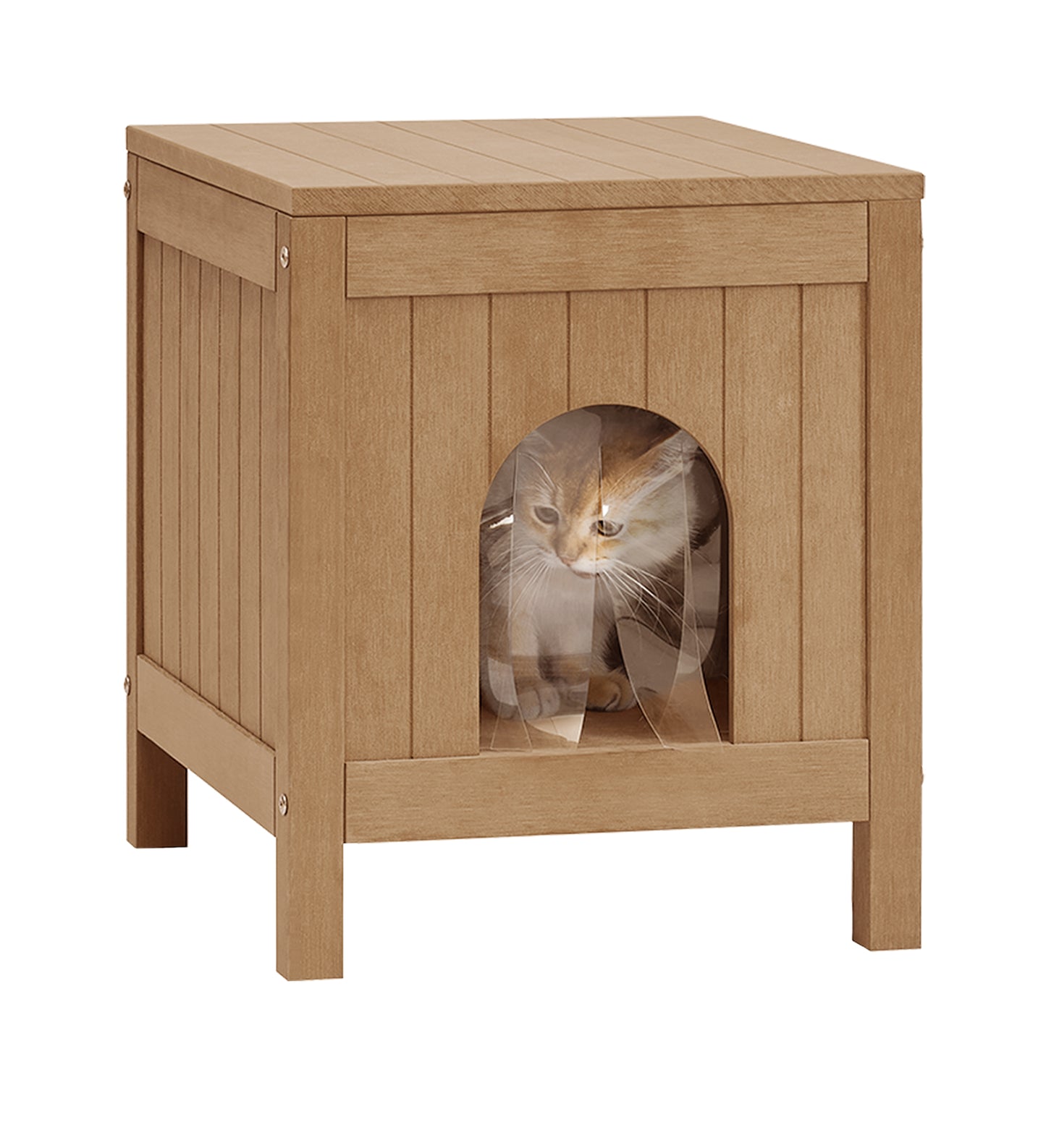 Psilvam Cat House with Side Table Function, Weatherproof Poly Lumber Outdoor Cat Shelter