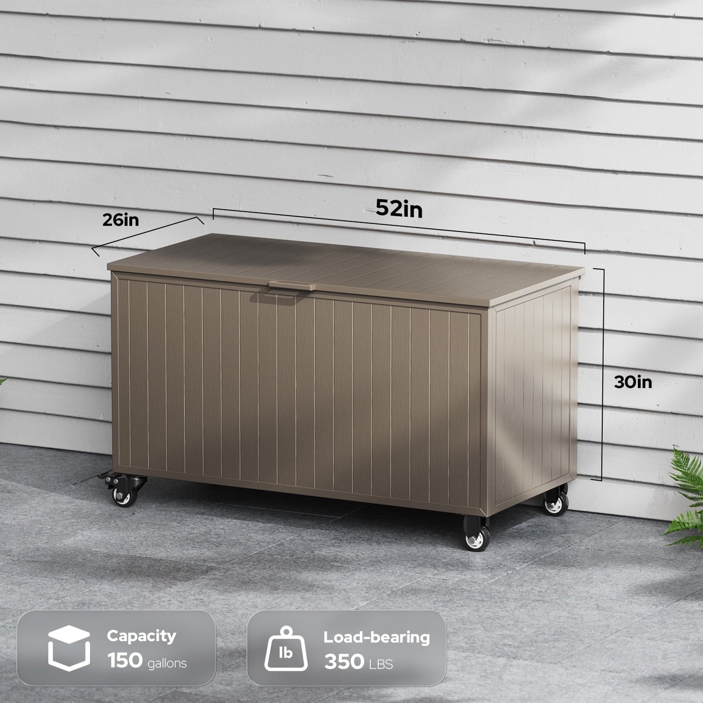 GONICHA 150 Gallon Outdoor Storage Box with Swivel Wheels,Waterproof Deck Box with Lid