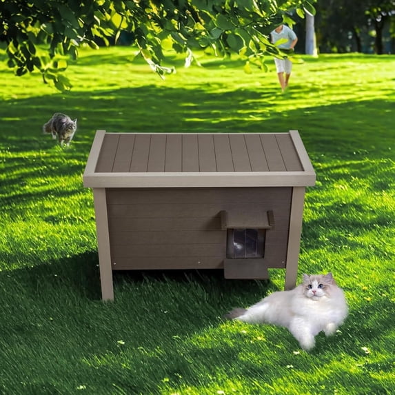 GONICHA Oversized Outdoor Cat House Weatherproof, Poly Lumber Cat Houses for Outdoor Cats Insulated, Feral Cat Shelter with Escape Door and Openable Roof