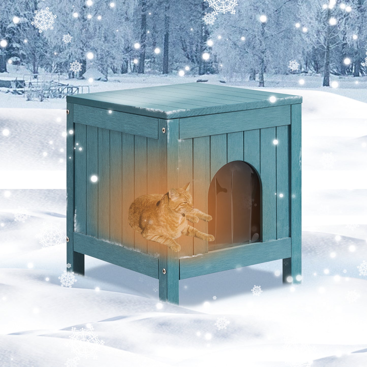 Psilvam Cat House with Side Table Function, Weatherproof Poly Lumber Outdoor Cat Shelter