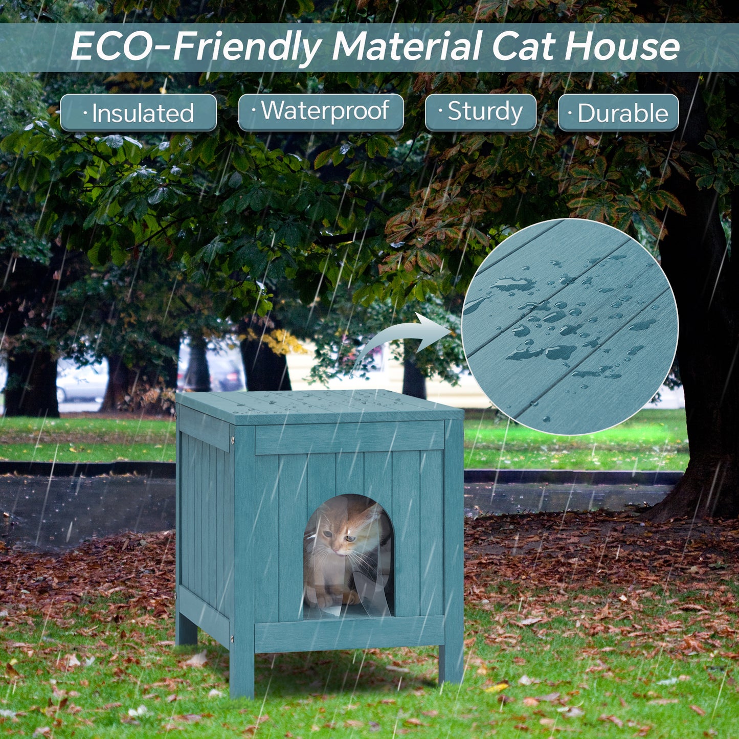 Psilvam Cat House with Side Table Function, Weatherproof Poly Lumber Outdoor Cat Shelter