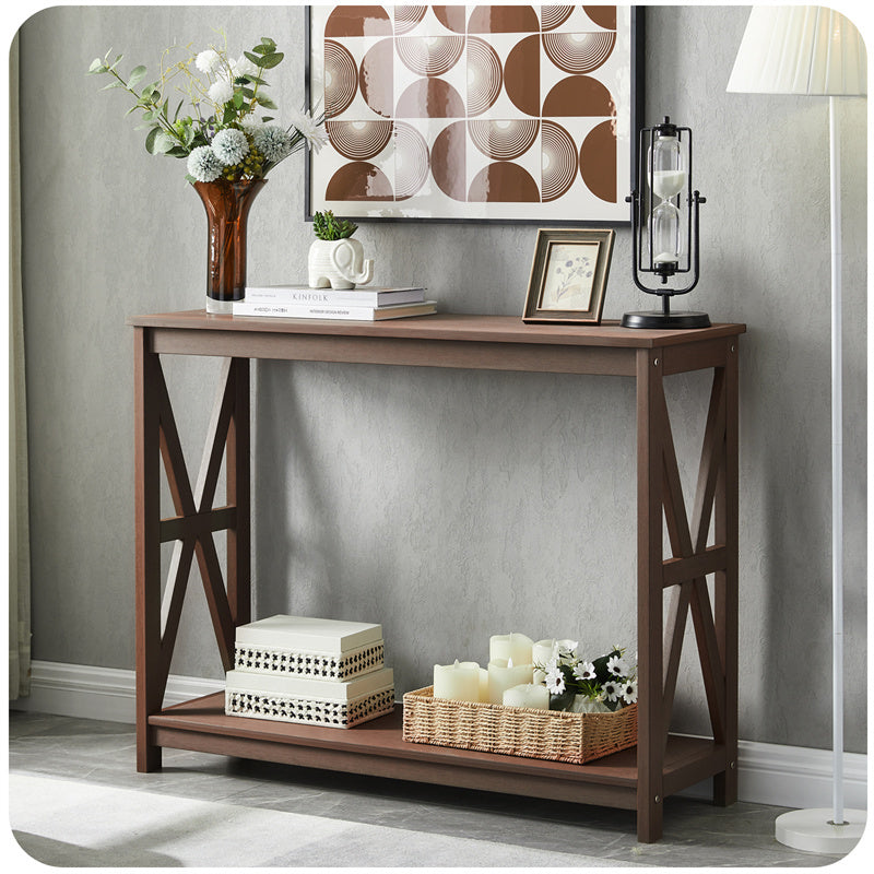 Psilvam Console Table Poly Lumber Sofa Table with 2-Tier Shelves
