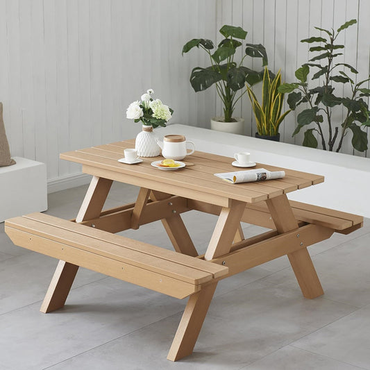 Psilvam All-in-One Outdoor Table and Chairs Teak Color