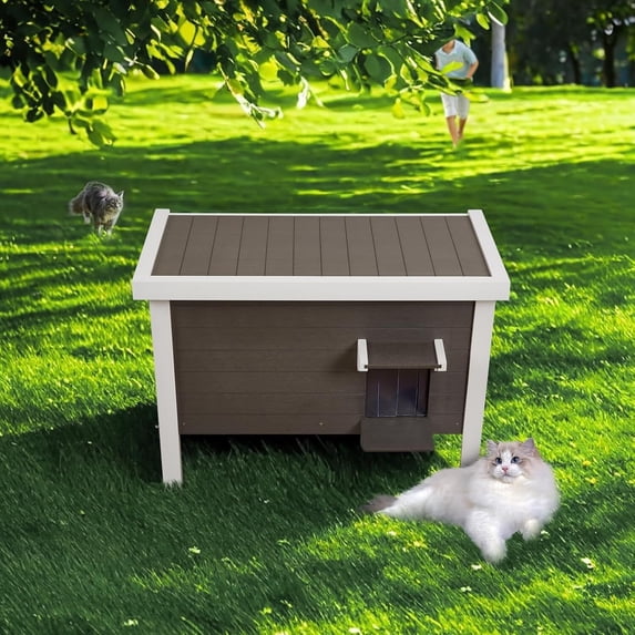 GONICHA Oversized Outdoor Cat House Weatherproof, Poly Lumber Cat Houses for Outdoor Cats Insulated, Feral Cat Shelter with Escape Door and Openable Roof