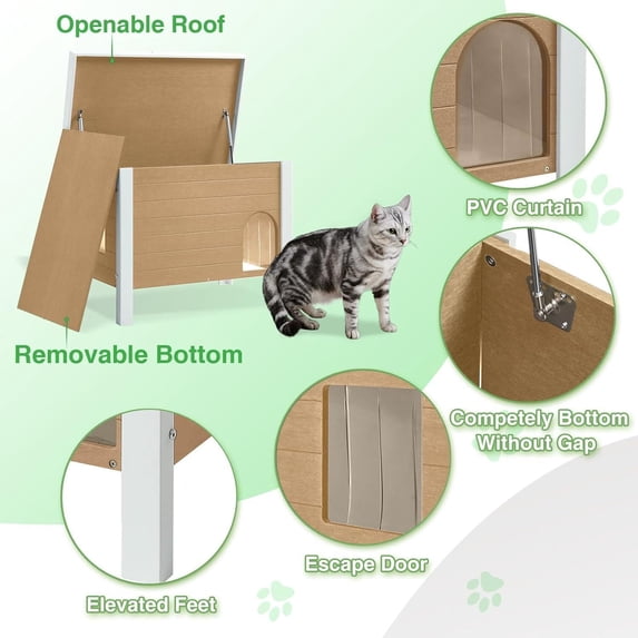 GONICHA Outdoor Cat House Weatherproof, Poly Lumber Cat Houses for Outdoor Cats Insulated, Feral Cat Shelter with Escape Door and Openable Roof
