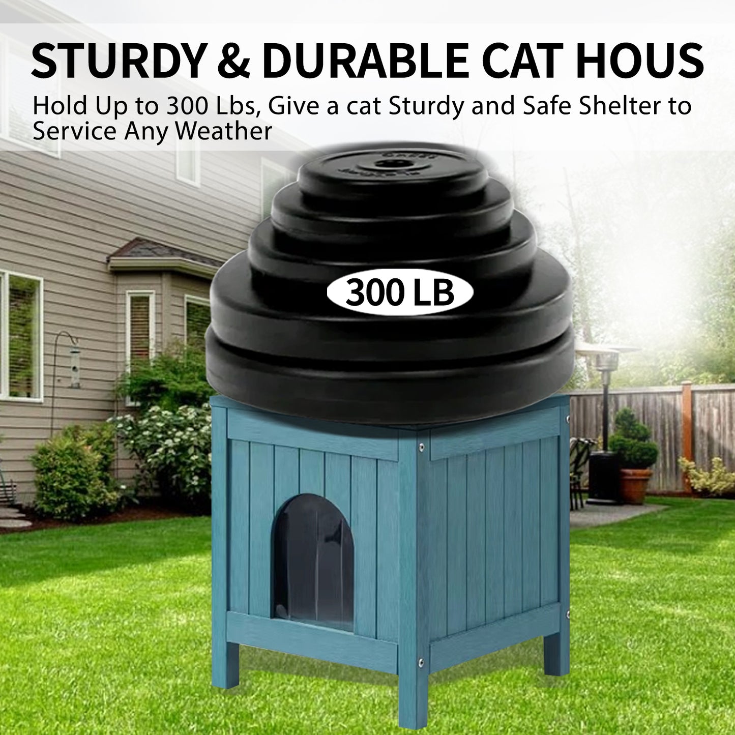 Psilvam Cat House with Side Table Function, Weatherproof Poly Lumber Outdoor Cat Shelter