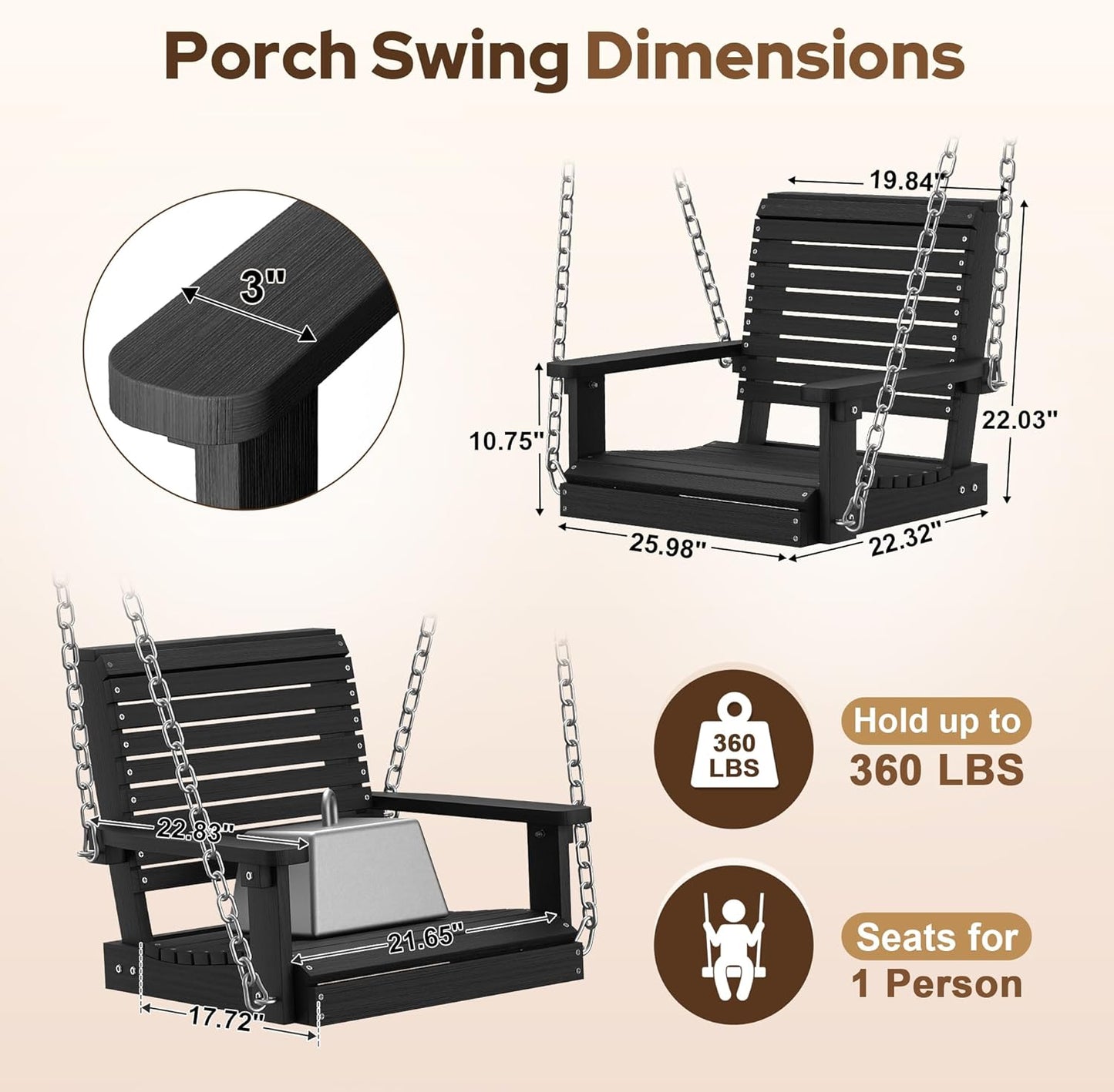 Kaleemen Porch Swing Poly Lumber Outdoor Hanging Swing Chair