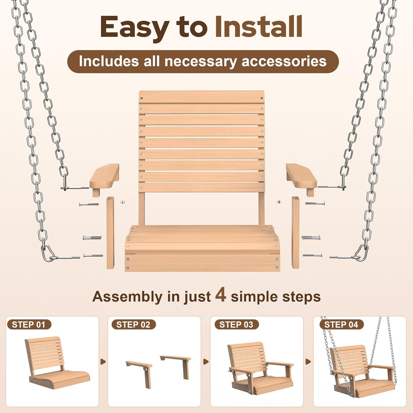 Kaleemen Porch Swing Poly Lumber Outdoor Hanging Swing Chair