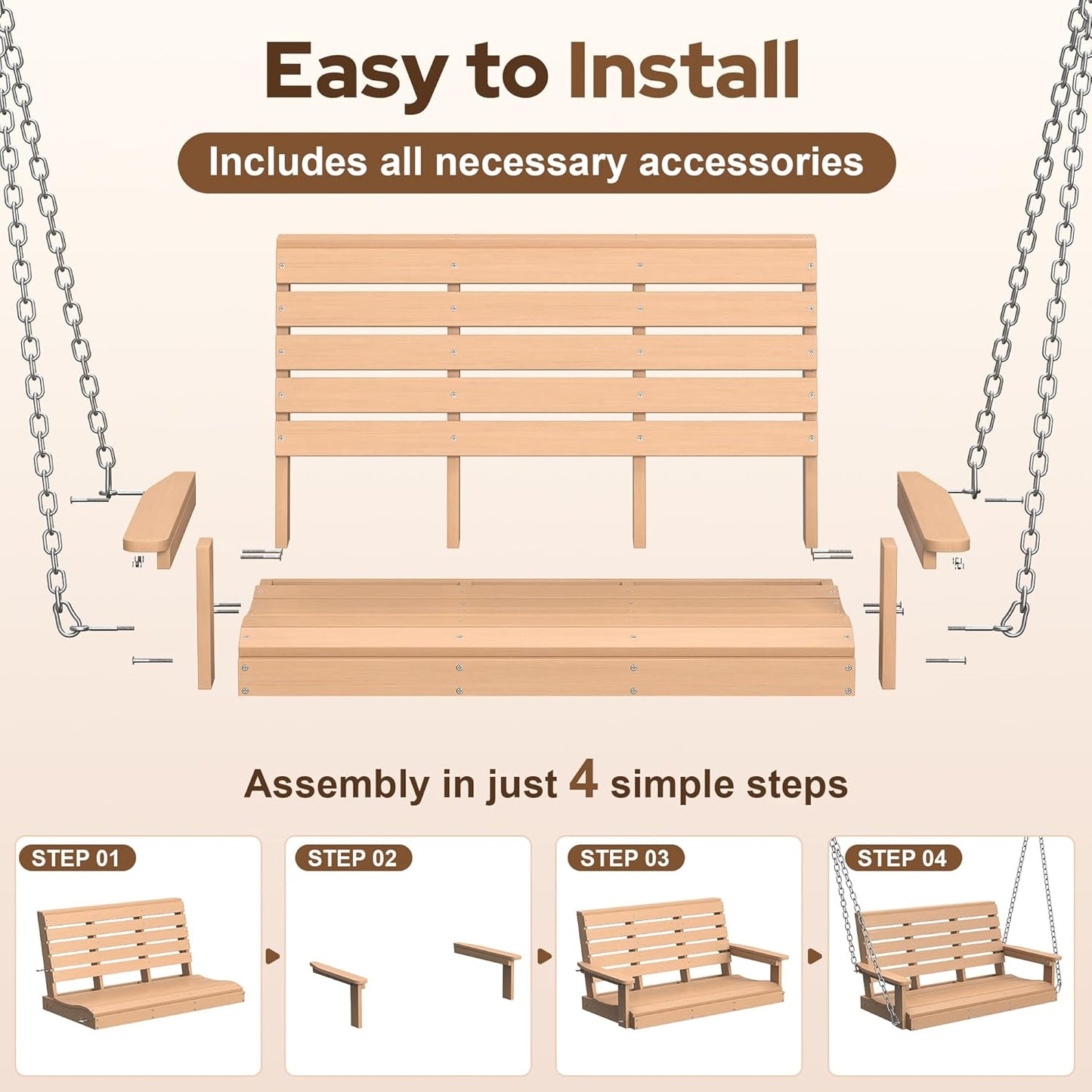 Kaleemen Porch Swing Poly Lumber Outdoor Hanging Swing Chair