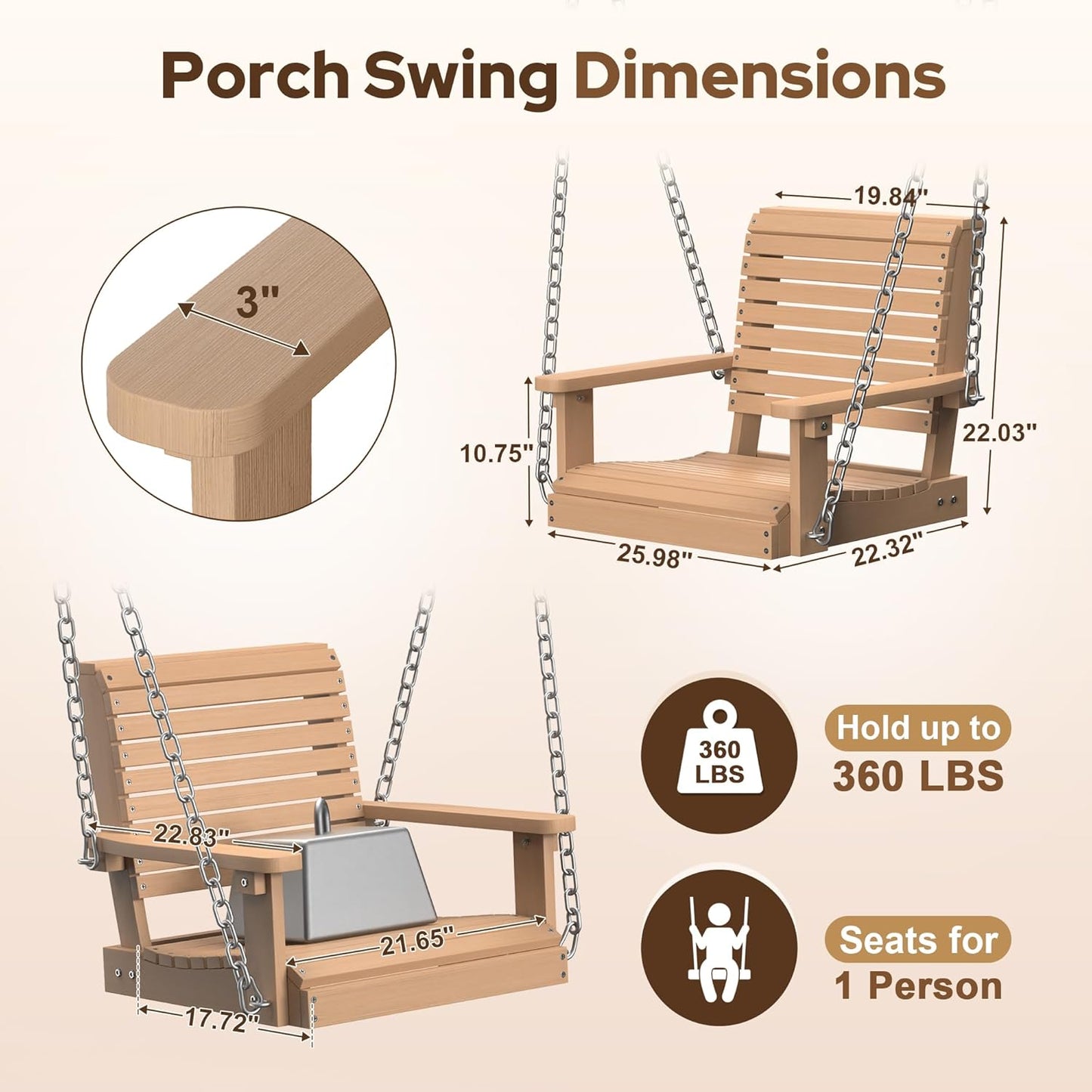 Kaleemen Porch Swing Poly Lumber Outdoor Hanging Swing Chair