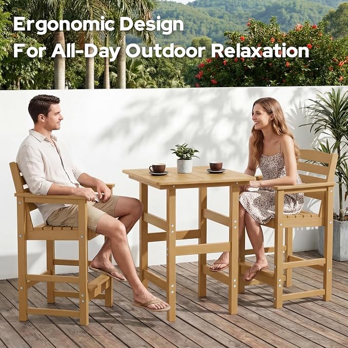 kaleemen 3 Piece Patio Bar Set, All Weather HDPE Tall Adirondack Chairs Set of 2 and Bar Table
