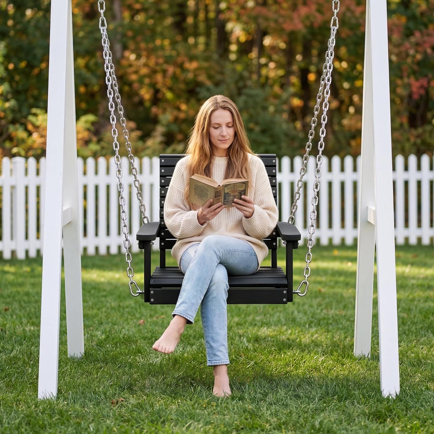 Kaleemen Porch Swing Poly Lumber Outdoor Hanging Swing Chair
