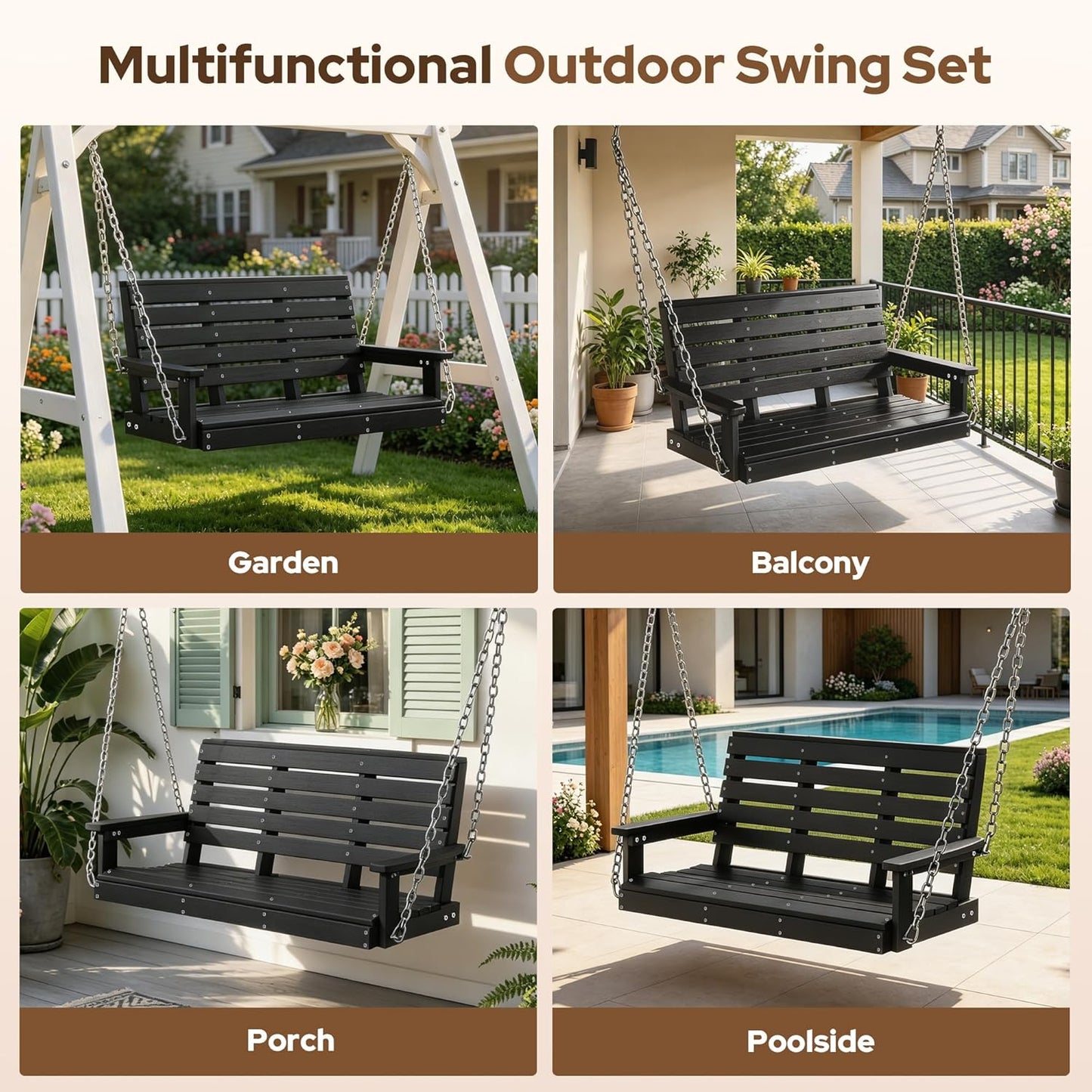 Kaleemen Porch Swing Poly Lumber Outdoor Hanging Swing Chair