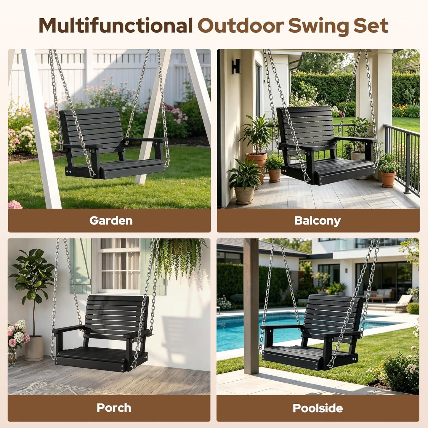 Kaleemen Porch Swing Poly Lumber Outdoor Hanging Swing Chair