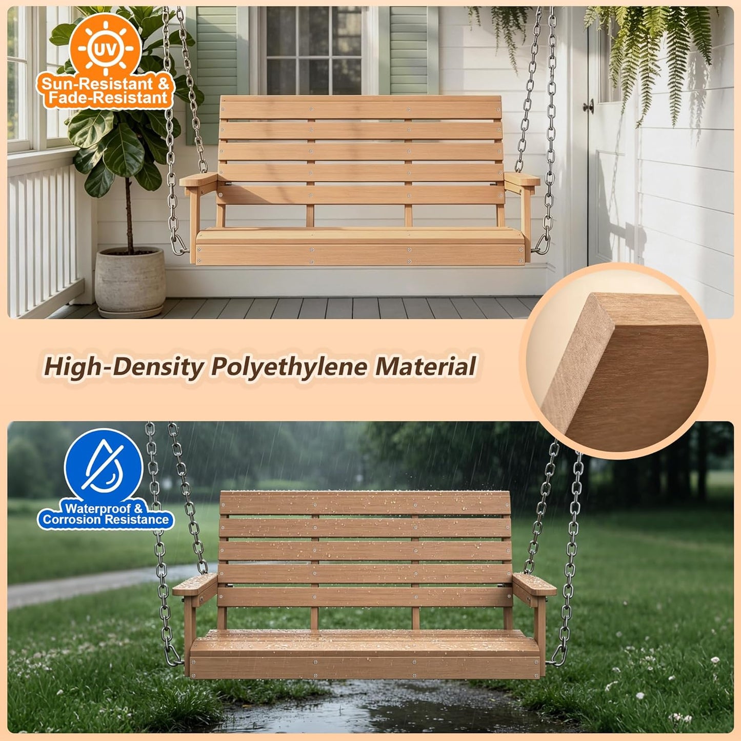 Kaleemen Porch Swing Poly Lumber Outdoor Hanging Swing Chair