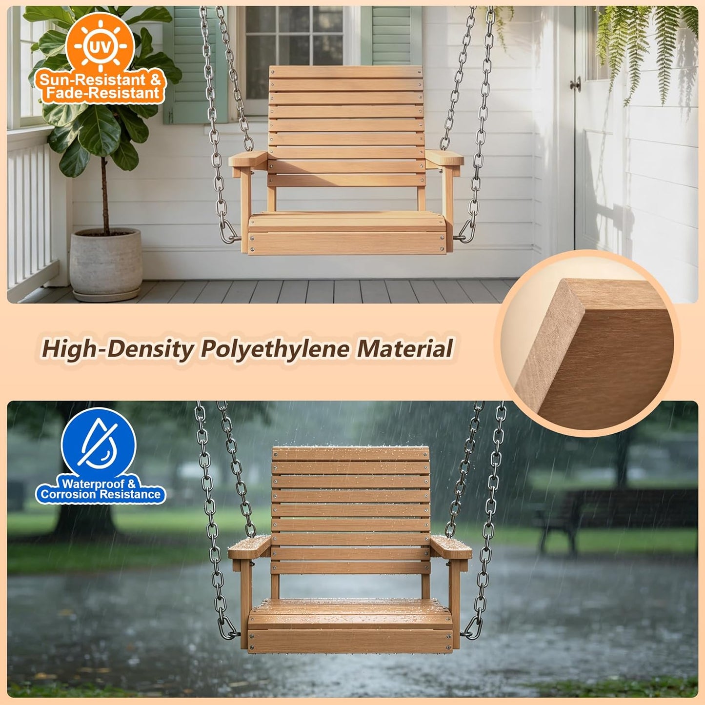 Kaleemen Porch Swing Poly Lumber Outdoor Hanging Swing Chair
