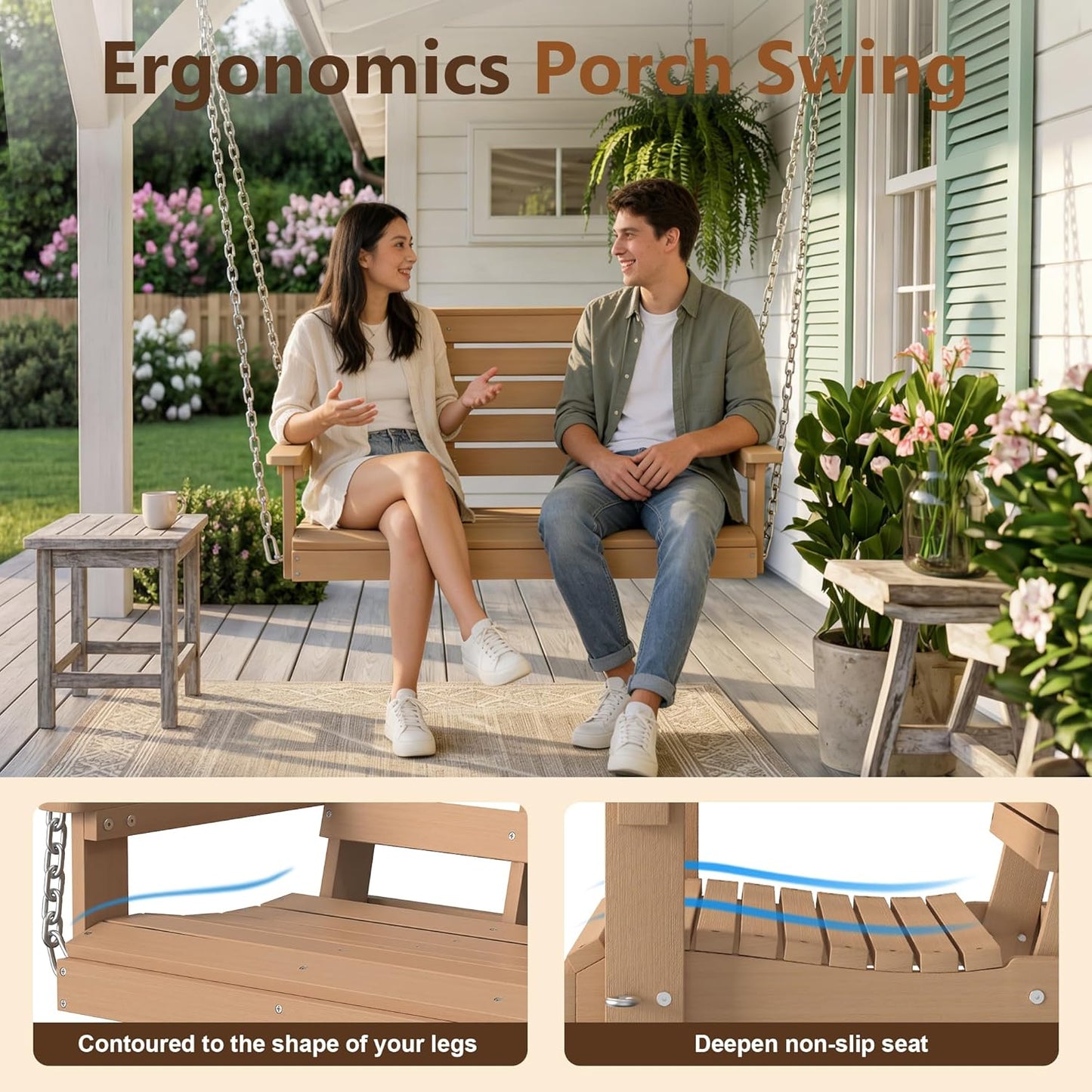 Kaleemen Porch Swing Poly Lumber Outdoor Hanging Swing Chair